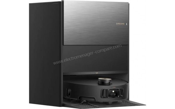 DREAME Aqua10 Roller Noir - Vue de 3/4 gauche sur la station de chargement