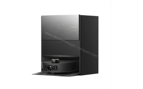 DREAME Aqua10 Roller Noir - Vue de 3/4 droite sur la station de chargement