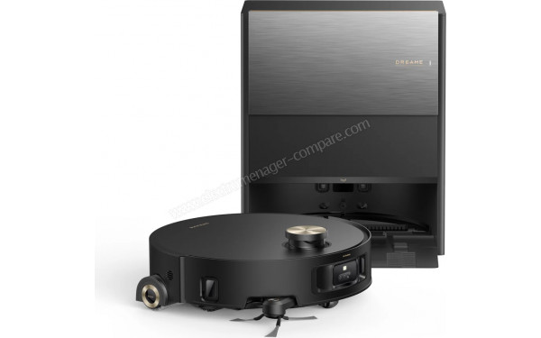 DREAME Aqua10 Roller Noir - Vue de 3/4 gauche et station de chargement