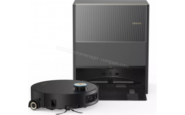 DREAME Aqua10 Ultra Roller Complete Noir - Vue de 3/4 gauche et station de chargement