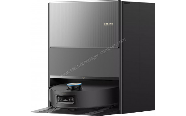 DREAME Aqua10 Ultra Roller Complete Noir - Vue de 3/4 droite sur la base de chargement