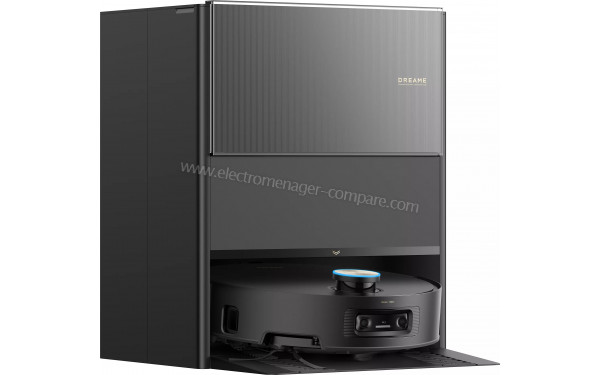 DREAME Aqua10 Ultra Roller Complete Noir - Vue de 3/4 gauche sur la base de chargement