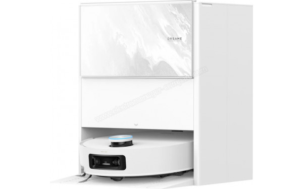 DREAME Aqua10 Ultra Track Complete Blanc - Vue de 3/4 droite sur la base de chargement