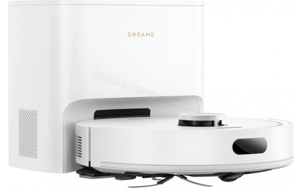 DREAME D20 Air Plus Blanc - Vue de 3/4 gauche sur la station de chargement