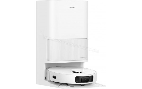 DREAME D20 Ultra Blanc - Vue de 3/4 gauche sur la base de chargement