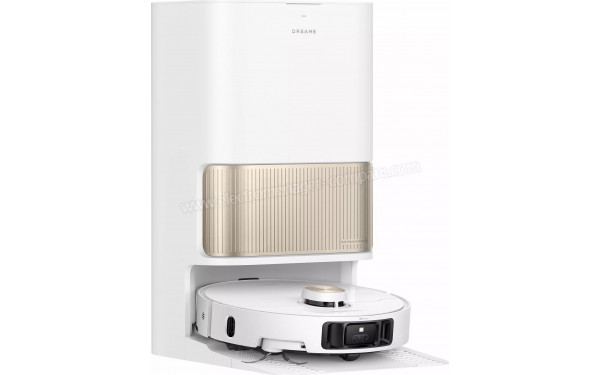 DREAME L40S Pro Ultra Blanc - Vue de 3/4 gauche sur la base de chargement