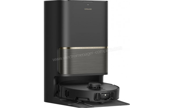 DREAME L50s Pro Ultra Noir - Vue de 3/4 gauche sur la station de chargement