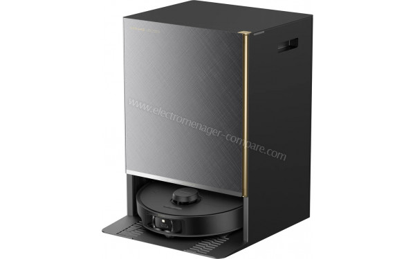 DREAME Matrix10 Pro Noir - Vue de 3/4 droite sur la station de chargement