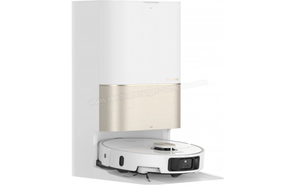 DREAME X40 Ultra Complete Blanc - Vue de 3/4 gauche sur la base de chargement