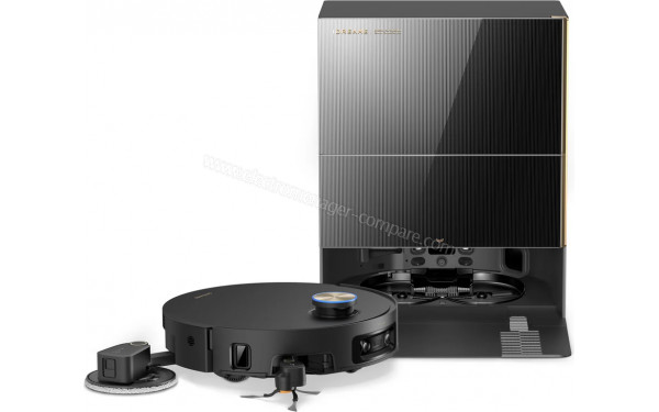 DREAME X60 Pro Ultra Complete Noir - Vue de 3/4 gauche avec station de chargement