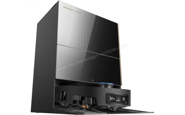 DREAME X60 Pro Ultra Complete Noir - Vue de 3/4 gauche sur station de chargement