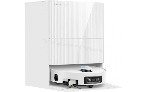 DREAME X60 Pro Ultra Complete Blanc - Vue de 3/4 gauche sur la base de chargement