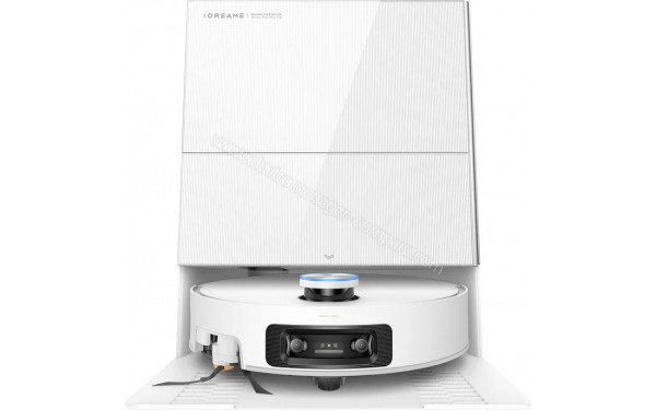 DREAME X60 Pro Ultra Complete Blanc - Vue de face sur la base de chargement