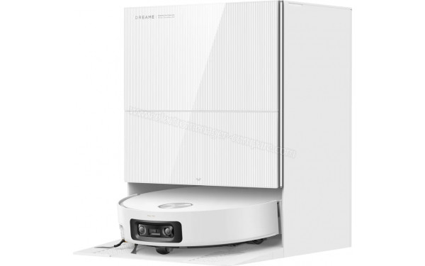 DREAME X60 Pro Ultra Complete Blanc - Vue de 3/4 droite sur la base de chargement