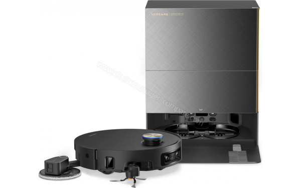 DREAME X60 Pro Ultra Complete Gris - Vue de 3/4 gauche avec base de chargement