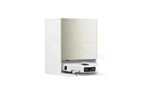 DREAME X60 Ultra Blanc - Vue de 3/4 gauche sur la base de chargement