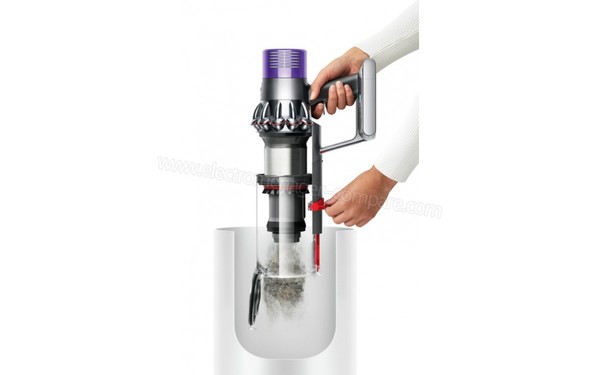 DYSON V10 Absolute - Vidage du bac (cr&eacute;dit : Darty)