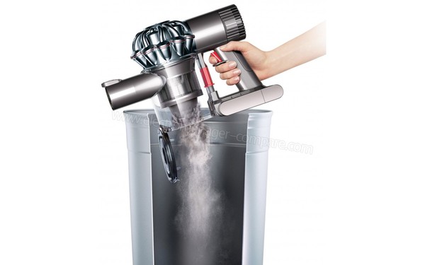 DYSON V6 Trigger gris v2 - Vidage du bac (cr&eacute;dit : Boulanger)
