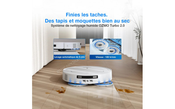 ECOVACS DEEBOT T50 OMNI Gen3 Blanc - Syst&egrave;me de nettoyage humide OZMO Turbo 2.0