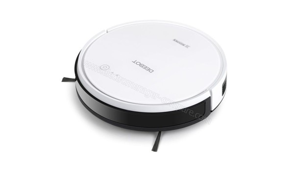 ECOVACS DEEBOT 600 - Vue 3/4 droite couch&eacute; (cr&eacute;dit : Boulanger)