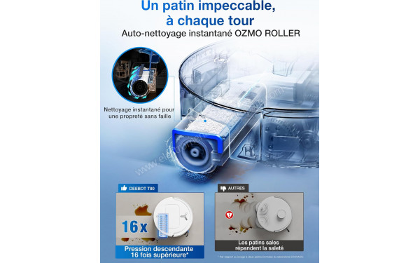 ECOVACS DEEBOT T80 Omni Blanc - Auto-nettoyage instantan&eacute; OZMO ROLLER