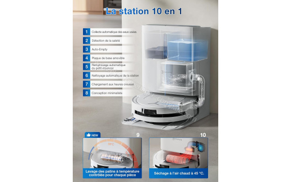 ECOVACS DEEBOT T80 Omni Blanc - Station de chargement 10 en 1