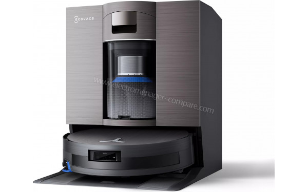 ECOVACS DEEBOT X11 OmniCyclone - Vue de 3/4 droite sur la base de chargement