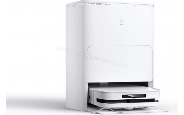 ECOVACS DEEBOT X5 Omni Blanc - Vue de 3/4 gauche sur la base de chargement