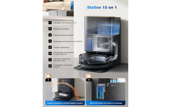 ECOVACS DEEBOT X9 Pro Omni Noir - Station de chargement 10 en 1
