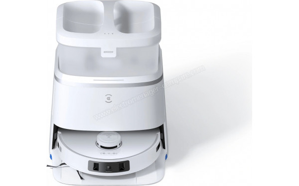 ECOVACS DEEBOT T30 PRO OMNI Blanc - Vue de face sur la base de chargement