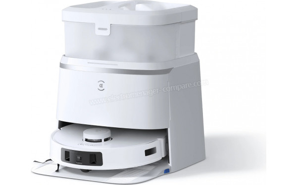 ECOVACS DEEBOT T30 PRO OMNI Blanc - Vue de 3/4 droite sur la base de chargement