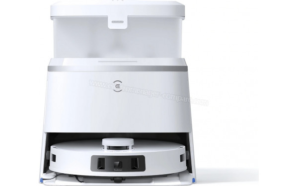 ECOVACS DEEBOT T30 PRO OMNI Blanc - Vue de face sur la base de chargement