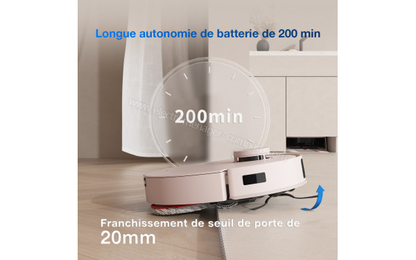 ECOVACS DEEBOT T30 PRO OMNI Rose - Autonomie jusqu'&agrave; 200 minutes