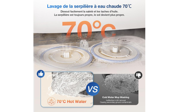 ECOVACS DEEBOT T30S Blanc - Lavage des serpilli&egrave;res &agrave; l'eau chaude