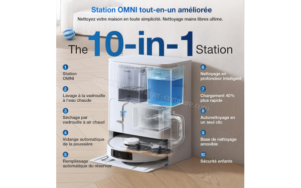ECOVACS DEEBOT T30S Blanc - Station de chargement 10 en 1