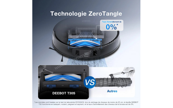 ECOVACS DEEBOT T30S COMBO Complet Noir - Technologie ZeroTangle