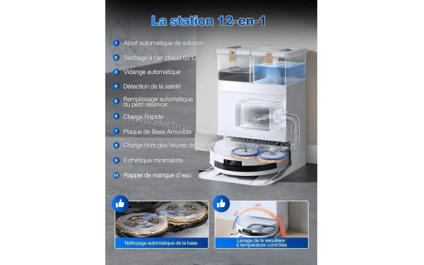 ECOVACS DEEBOT T50 Max Pro Omni Gen 2 Blanc - Station de chargement 12 en 1
