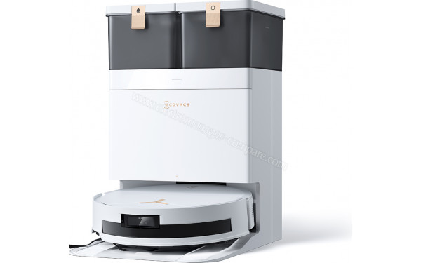 ECOVACS DEEBOT T50 Max Pro Omni Blanc - Vue de 3/4 droite sur la base de chargement