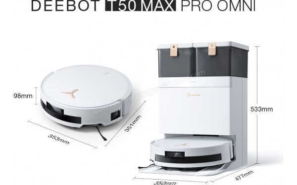 ECOVACS DEEBOT T50 Max Pro Omni Blanc - Dimensions