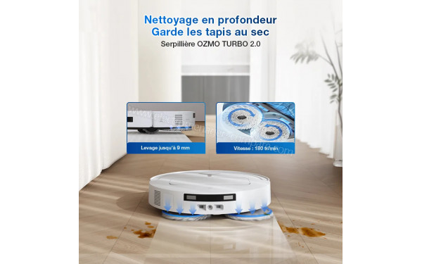 ECOVACS DEEBOT T50 OMNI Gen2 Blanc - Serpilli&egrave;re Ozmo Turbo 2.0