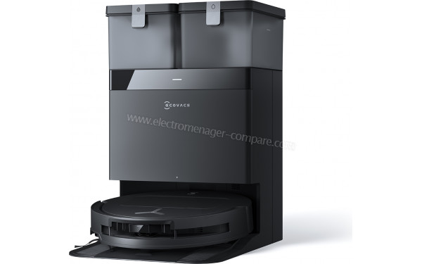 ECOVACS DEEBOT T50 Omni Noir - Vue 3/4 droite sur la base de chargement