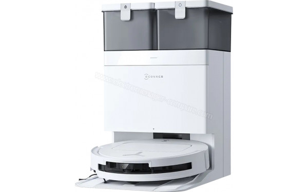 ECOVACS DEEBOT T50 Pro Omni Gen2 Blanc - Vue de 3/4 droite sur la base de chargement