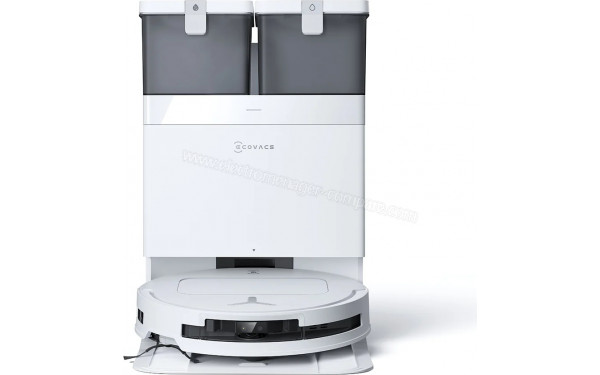 ECOVACS DEEBOT T50 Pro Omni Blanc - Vue de face sur la base de chargement