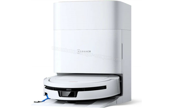 ECOVACS DEEBOT T90 Max Pro Omni Blanc - Vue de 3/4 droite sur la base de chargement