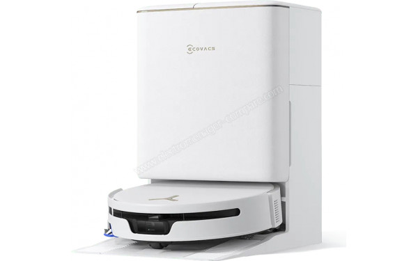 ECOVACS DEEBOT T90S Pro Omni Blanc - Vue de 3/4 droite sur la station de chargement