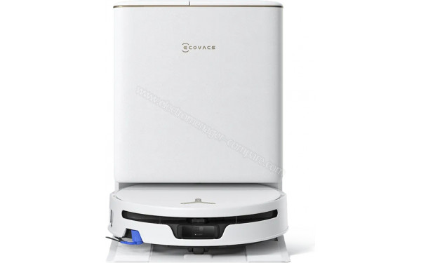 ECOVACS DEEBOT T90S Pro Omni Blanc - Vue de face sur la station de chargement