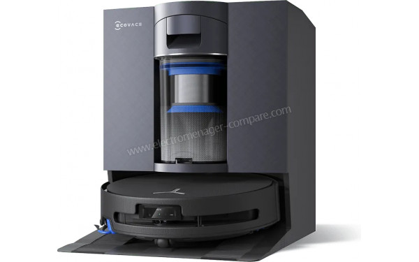 ECOVACS DEEBOT X11S OmniCyclone Noir - Vue de 3/4 droite sur la station de chargement