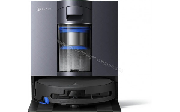ECOVACS DEEBOT X11S OmniCyclone Noir - Vue de face sur la station de chargement