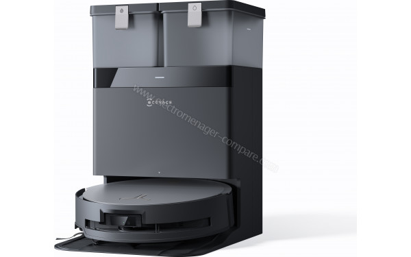 ECOVACS DEEBOT X8 Omni Noir - Vue 3/4 droite sur la station de chargement