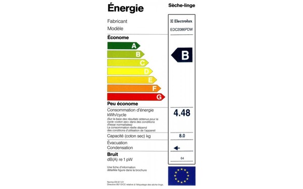 ELECTROLUX EDC2086PDW - &Eacute;tiquette &eacute;nergie